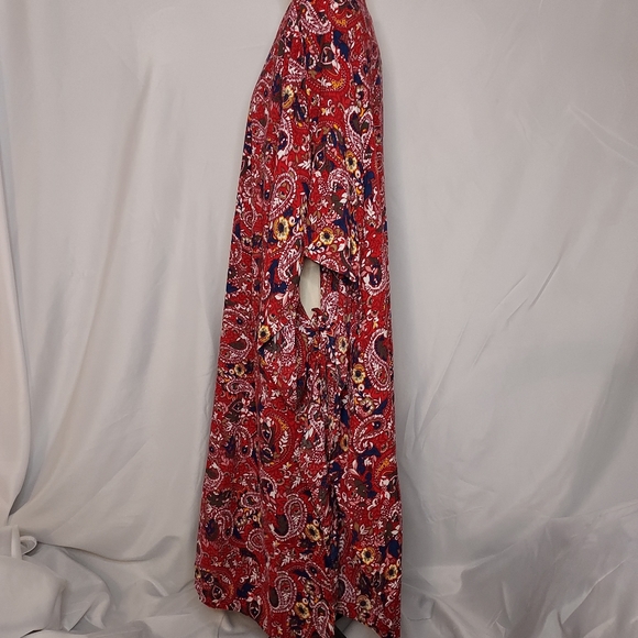 Rhonda Shear printed open kimono top with side ties, sz M/L, boho, red - Picture 4 of 7